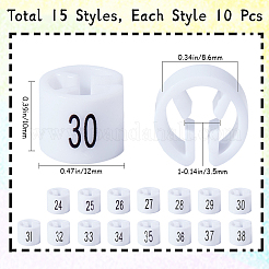 150個 15スタイル プラスチック製 衣類 ズボン サイズマーカー  コラム  ホワイト  12x10mm  スロット：1.5mm  10個/スタイル&nbsp;KY-CP0001-28A