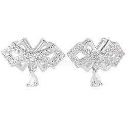 3Pcs 925 Sterling Silver Clear Cubic Zirconia Bowknot with Teardrop Multi-Strand Links&nbsp;STER-BBC0008-44