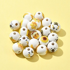10Pcs Bees Theme Printed Wooden Beads&nbsp;WOOD-FS0001-15