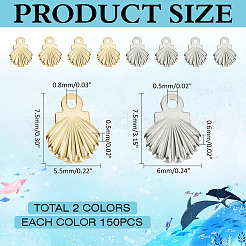 300pcs2スタイルのステンレス鋼のペンダント  シェル  24KGP本金メッキ＆ステンレススチールカラー  7.5x5.5~6x0.5~0.6mm  穴：0.5~0.8mm  150個/スタイル&nbsp;STAS-ME0002-10