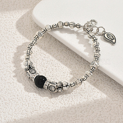 Natural Obsidian & Zinc Alloy Flower Round Beaded Elegant Women's Bracelets&nbsp;ZF9311-2