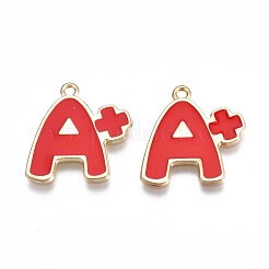 メッキ合金エナメルチャームラック  カドミウムフリー＆ニッケルフリー＆鉛フリー  ライトゴールド  文字a  レッド  23x22.5x1.5mm  穴：1.6mm&nbsp;ENAM-N055-069