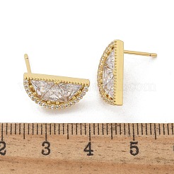 Half Round Brass Micro Pave Clear Cubic Zirconia Stud Earrings&nbsp;EJEW-M077-08G