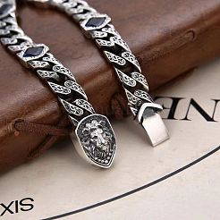 Lion Pattern Brass Pave Cubic Zirconia Cuban Link Chains Bracelets&nbsp;FS-WGF670F-01