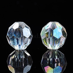 電気メッキ透明アクリルビーズ  ABカラー  多面カット  ラウンド  透明  7.5x8mm  穴：1.6mm  約2480個/500g&nbsp;PACR-S222-01