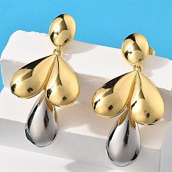 ティアドロップ真鍮ダングルスタッドピアス  長持ちメッキ  鉛フリー＆カドミウムフリー  18KGP本金メッキ  59.5x30mm&nbsp;EJEW-S258-06GP