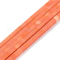 天然石瑪瑙ビーズ連売り  染め  キューブ  ダークオレンジ  2x2x2mm  穴：1mm  約150個/連  15.08インチ（38.3cm）&nbsp;G-M422-A01-04J