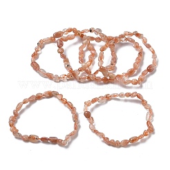 女性用天然サンストーンビーズストレッチブレスレット  ヌンゲット  ビーズ：6~12x6~8x4~7mm  内径：1.89~2.01インチ（4.8~5.1cm）&nbsp;BJEW-Z158-02C-02