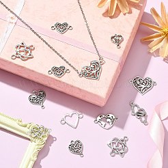 100 個 10 スタイルのチベットスタイル合金コネクタチャーム  ハートリンク  鉛フリー＆カドミウムフリー  バレンタインデーの  アンティークシルバー  12.5~25x14~24x2~3mm  穴：1.8mm  10個/スタイル&nbsp;TIBE-CJ0001-27
