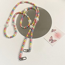 Rainbow Macaron Color Resin Round & Rose Beaded Mobile Phone Straps&nbsp;DIY-WH0401-73