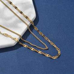 304ステンレススチール8シェイプリンクチェーンダブルレイヤーネックレスレディース  イオンプレーティング（ip）  ゴールドカラー  16.57インチ（42.1cm）  50mmエクステンダーチェーン&nbsp;NJEW-U050-02D-G