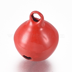 焼き付け塗装鉄製ベルペンダント  ラウンド  レッド  17x13.5mm  穴：2.5mm&nbsp;IFIN-WH0052-03N