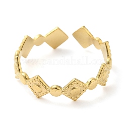 304ステンレススチール製菱形オープンカフリング、女性用  14KGP本金メッキ  内径：17mm&nbsp;X-RJEW-I098-30G