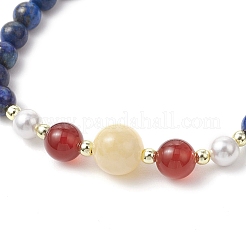 3Pcs Shell Pearl Bead & Natural Carnelian & Dyed White Jade & Dyed Lapis Lazuli & Green Aventurine & Yellow Jade Beaded Stretch Bracelets for Women&nbsp;BJEW-JB11938