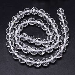 Faceted(64 Facets) Round Grade A Natural Quartz Crystal Beads Strands&nbsp;G-H1649-10mm-01N-A