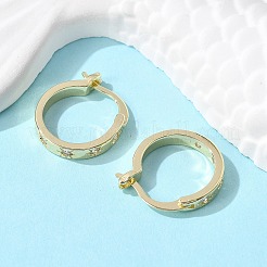 ブラスマイクロパヴェクリアキュービックジルコニアフープピアス  スターとリング  18KGP本金メッキ  18x16x3mm  ピン：1x0.8mm&nbsp;EJEW-H125-18G