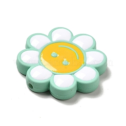 不透明なアクリルビーズ  エナメル  笑顔の花  アクアマリン  24.5~25x4mm  穴：1.5mm&nbsp;ACRC-I001-02D