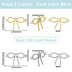 16Pcs 2 Colors Rack Plating Brass Pave Clear Cubic Zirconia Bowknot Connector Charms&nbsp;KK-SC0006-77