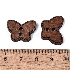 2つ穴の蝶型木製ボタン  染め  サドルブラウン  15x20x2.5mm  穴：2mm&nbsp;BUTT-Q046-07B