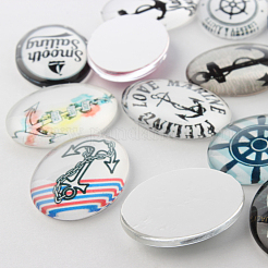 Nautical Helm & Anchor Theme Ornaments Glass Oval Flatback Cabochons&nbsp;GGLA-A003-13x18-LL