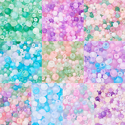 10 Setes 10 Colors Transparent Frosted Glass Round Seed Beads&nbsp;GLAA-PH0003-44B