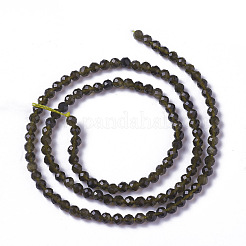 天然石ゴールデンシーンオブシディアンビーズ連売り  多面カット  ラウンド  3~3.5x2.5~3mm  穴：0.3mm  約114~141個/連  15.1~16.4インチ（38.4~41.8cm）&nbsp;G-F596-17-3mm