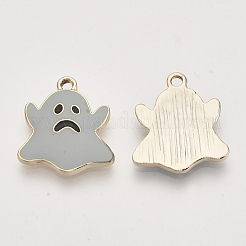 ライトゴールドメッキ合金チャーム  エナメル  ゴースト  ハロウィン  濃いグレー  20.5x18x2.5mm  穴：2mm&nbsp;ENAM-T009-36B