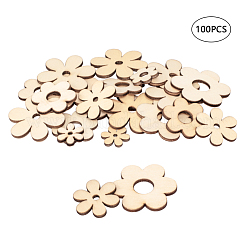 ウッドカボション  レーザーカットウッドシェイプ  花  パパイヤホイップ  18~39x2.7mm&nbsp;WOOD-O004-03