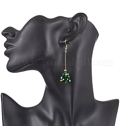 クリスマステーマの真鍮ガラスダングルイヤリング5組  混合図形  ゴールドカラー  58~64x10~15mm&nbsp;EJEW-JE06544
