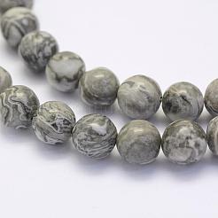 Natural Map Stone/Picasso Stone/Picasso Jasper Beads Strands&nbsp;G-G697-F03-4mm