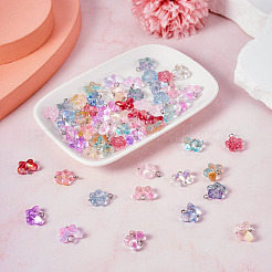 60 個 15 スタイル透明ガラスペンダント  真鍮パーツ  花と蝶のチャーム  ミックスカラー  12~18x13~14x5.5mm  穴：2.8~3.3mm  4個/スタイル&nbsp;FIND-TA0004-51