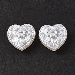 ABSプラスチックパール調ビーズ  花とハート  ホワイト  17x18x6mm  穴：1.6mm  約388個/500g&nbsp;X-OACR-P007-63
