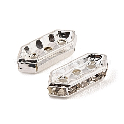 真鍮クリスタルラインストーンスペーサーバー  3穴  六角  銀  15x3.5x6mm  穴：1.4mm&nbsp;RB-T019-01E-S