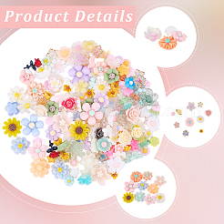 3セット150個の不透明樹脂カボション  花  ミックスカラー  7.5~12x7.5~12x2~6.5mm&nbsp;CRES-CP0001-10