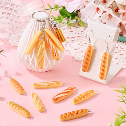 樹脂製ミニ朝食用フードペンダントセット10個  バゲットチャーム  プラチナアイアンループ付き  ミックスカラー  40~42x8.5~9.5x6~8mm  穴：1.8mm&nbsp;FIND-TA0008-32