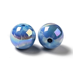 UVメッキ不透明レインボー虹色アクリルビーズ  ラウンド  ブルー  15~15.5x15.5~16mm  穴：2.7~2.8mm&nbsp;LS-MACR-D063-01A-02