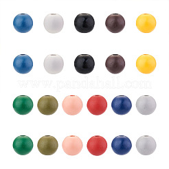 220本11色塗装天然木ヨーロピアンビーズ  大穴ビーズ  ラウンド  ミックスカラー  16x15mm  穴：3~7mm  20個/カラー&nbsp;WOOD-TA0001-54