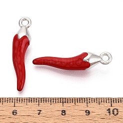 合金エナメルチャーム  唐辛子のチャーム  プラチナ  ファイヤーブリック  34x8x7mm  穴：2.3mm&nbsp;ENAM-N069-06P