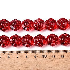 透明電気メッキガラスビーズ連売り  猫の足のプリント  ファイヤーブリック  14x15x8.5mm  穴：1mm  約45個/連  24.80''（63センチメートル）&nbsp;EGLA-T021-12A