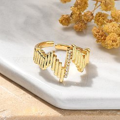 女性用真鍮マイクロパヴェクリアキュービックジルコニアカフ指輪  カドミウムフリー＆ニッケルフリー＆鉛フリー  スティック  18KGP本金メッキ  調整可能&nbsp;RJEW-B112-07G