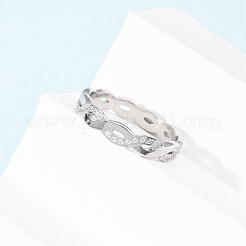 304 Stainless Steel Clear Cubic Zirconia Wave Finger Rings for Women&nbsp;RJEW-Z115-02P