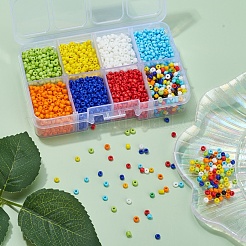 ガラスシードビーズ8色  不透明な色の種  ラウンド  ミックスカラー  3mm  穴：1mm  約15g /カラー&nbsp;SEED-YW0001-58