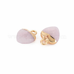 天然なローズクォーツチャーム  ライトゴールドメッキアイアン製パーツ  ハート  13.5x10.5x5~5.5mm  穴：1.6~1.8mm&nbsp;G-N326-121-02