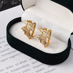 Rack Plating Star Brass Micro Pave Clear Cubic Zirconia Cuff Earrings for Women&nbsp;EJEW-C125-30G