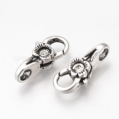 チベット風合金製カニカン  花  カドミウムフリー＆鉛フリー  アンティークシルバー  25x11x7mm  穴：5mm&nbsp;X-TIBE-T002-12AS-RS