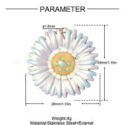 304ステンレススチールエナメルペンダント  花のチャーム  イオンプレーティング（ip）  18KGP本金メッキ  ホワイト  28x28mm  穴：1.6mm&nbsp;STAS-OY019-16G