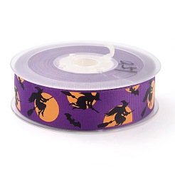 ポリエステルグログランリボン  片面印刷  ハロウィンギフトラッピング用  パーティーデコレーション  ハロウィンの魔女の模様  パープル  1インチ（25mm）  /ロール100ヤード（91.44メートル/ロール）&nbsp;SRIB-B002-02A-02