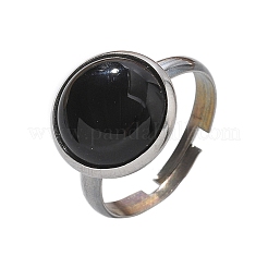 Half Round Natural Black Agate Finger Rings&nbsp;X-RJEW-M062-01P-05