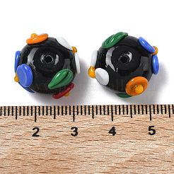 手作りのランプワークエナメルビーズ  手描きのビーズ  フラットラウンド  花  18~19x19~19.5x11~1.5mm  穴：1.6mm&nbsp;LAMP-Z020-06C