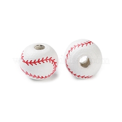 スプレー塗装木製ビーズ  ラウンド  ホワイト  テニス  8x7mm  穴：2mm&nbsp;WOOD-A029-07A